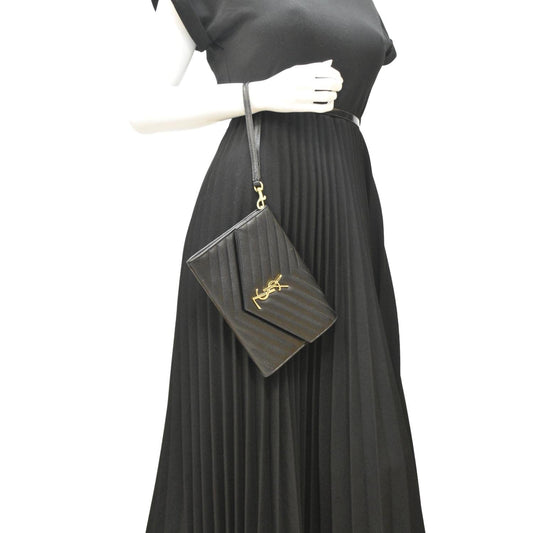 YVES SAINT LAURENT Clutch Medium Matelasse Leather Pouch Black