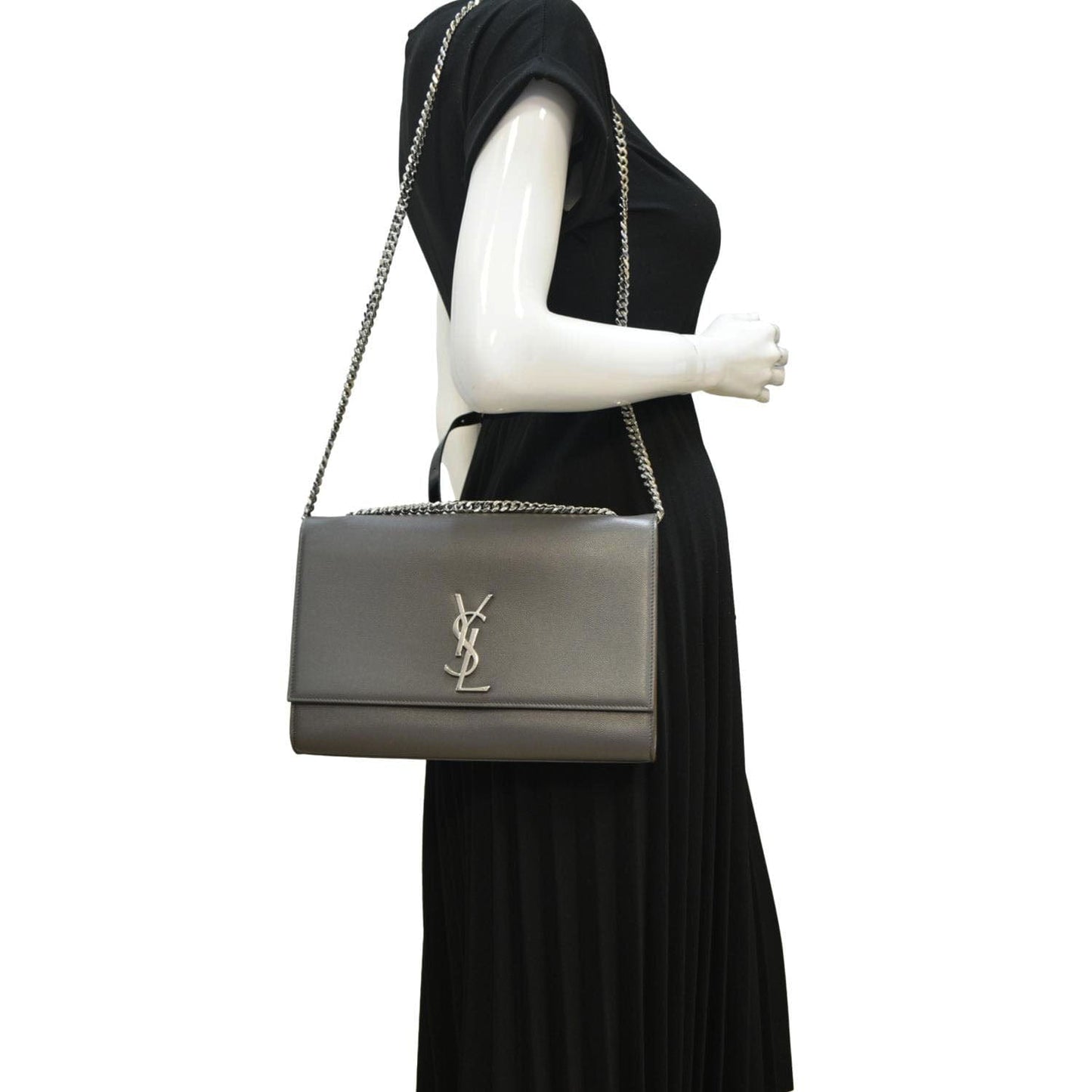 YVES SAINT LAURENT Kate Leather Shoulder Bag Gray