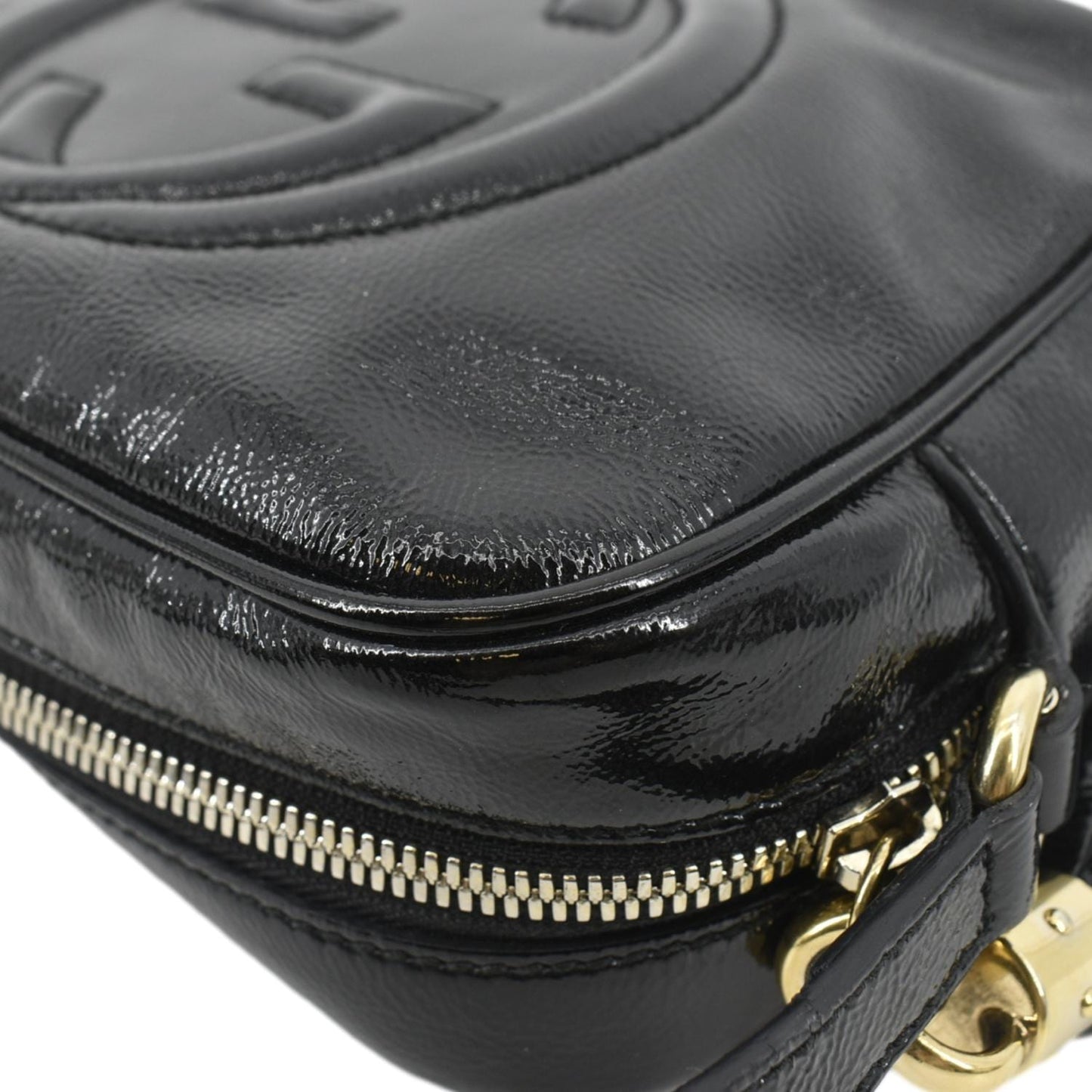 GUCCI Soho Disco Patent Leather Crossbody Bag Black 308364