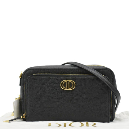 CHRISTIAN DIOR Caro Grained Leather Double Pouch Crossbody Bag Black