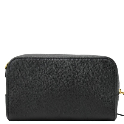 CHRISTIAN DIOR Caro Grained Leather Double Pouch Crossbody Bag Black