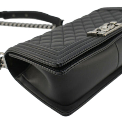 CHANEL Boy Flap Medium Quilted Leather Shoulder Bag Black