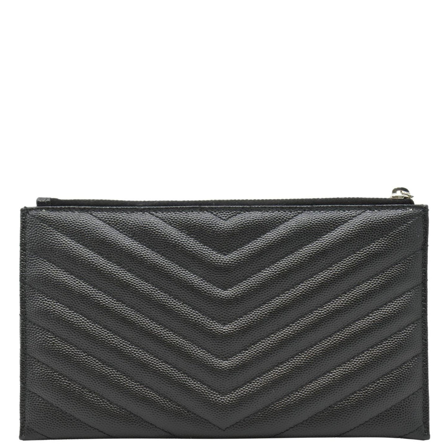 YVES SAINT LAURENT Monogram Bill Grain De Poudre Chevron Leather Zip Pouch Black