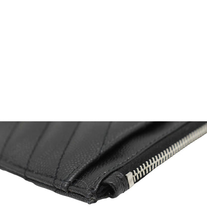 YVES SAINT LAURENT Monogram Bill Grain De Poudre Chevron Leather Zip Pouch Black
