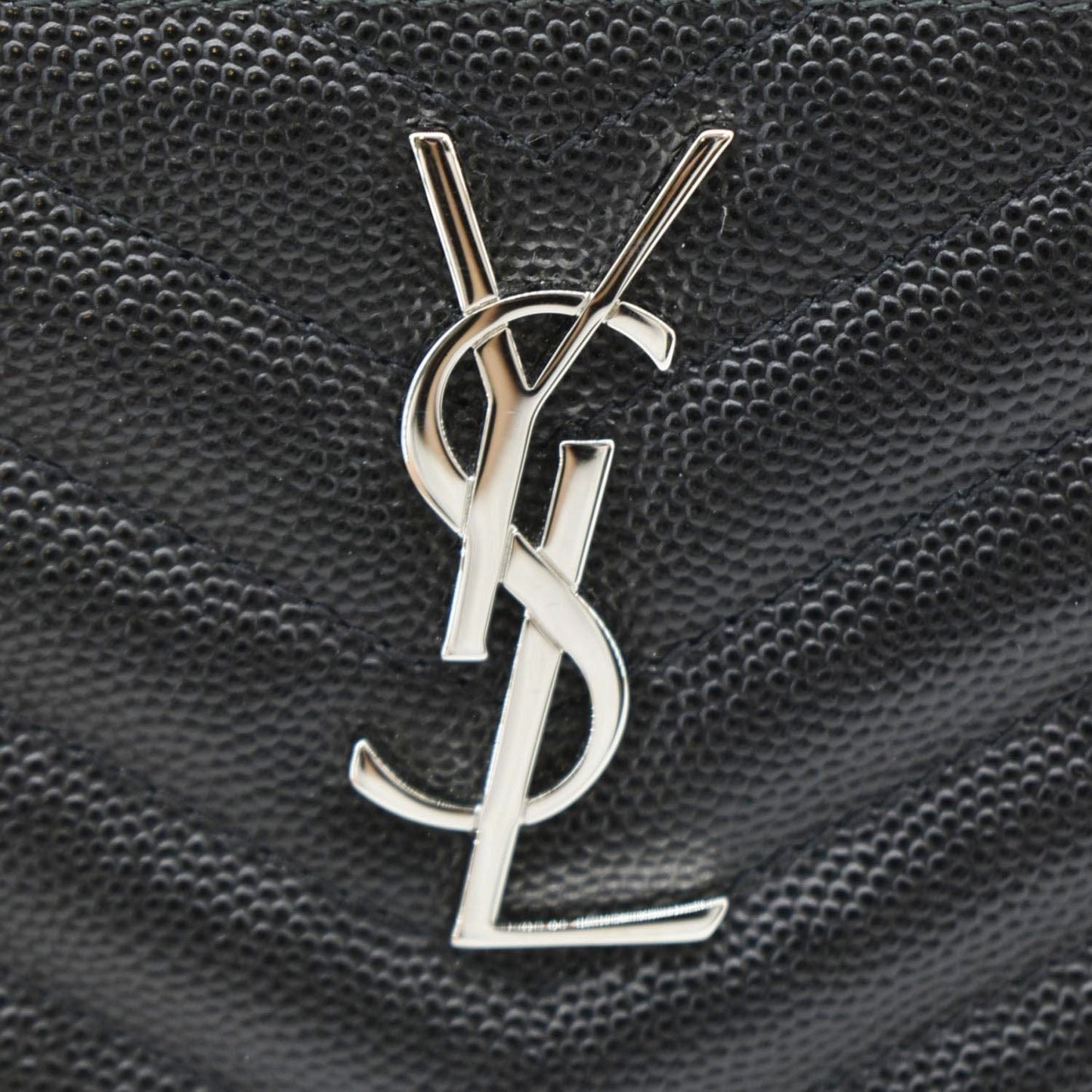 YVES SAINT LAURENT Monogram Bill Grain De Poudre Chevron Leather Zip Pouch Black