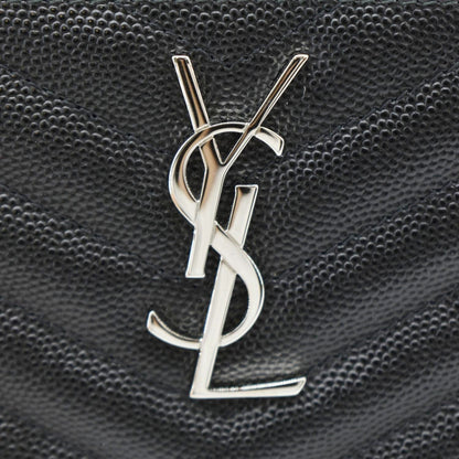 YVES SAINT LAURENT Monogram Bill Grain De Poudre Chevron Leather Zip Pouch Black