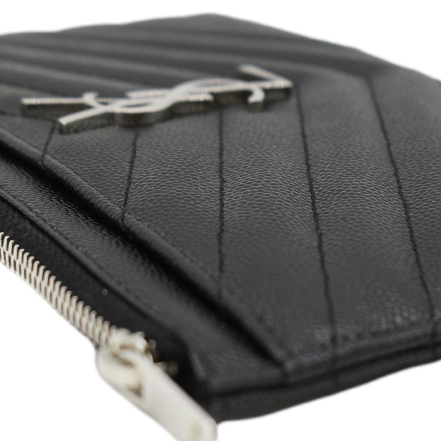YVES SAINT LAURENT Monogram Bill Grain De Poudre Chevron Leather Zip Pouch Black