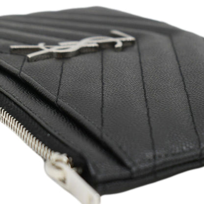 YVES SAINT LAURENT Monogram Bill Grain De Poudre Chevron Leather Zip Pouch Black
