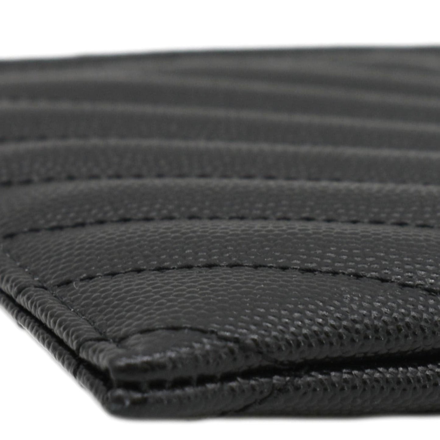 YVES SAINT LAURENT Monogram Bill Grain De Poudre Chevron Leather Zip Pouch Black