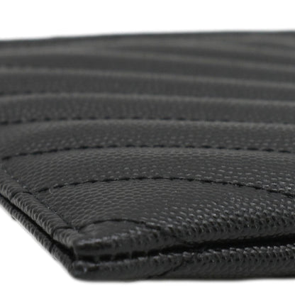 YVES SAINT LAURENT Monogram Bill Grain De Poudre Chevron Leather Zip Pouch Black