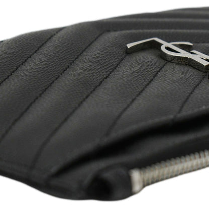 YVES SAINT LAURENT Monogram Bill Grain De Poudre Chevron Leather Zip Pouch Black