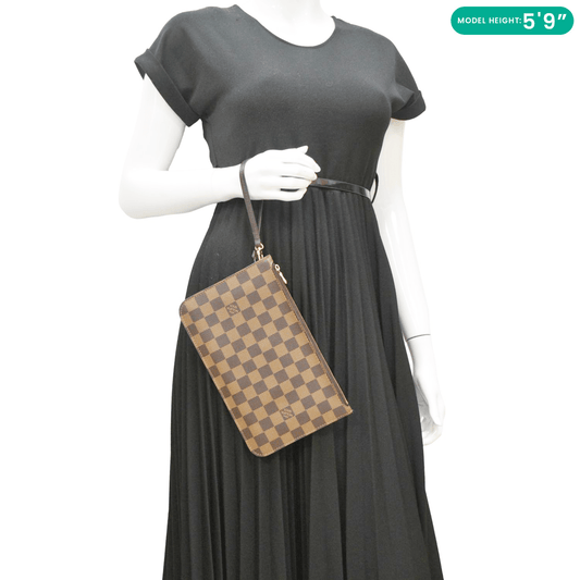 LOUIS VUITTON Neverfull Damier Ebene Pochette Wristlet Pouch Brown