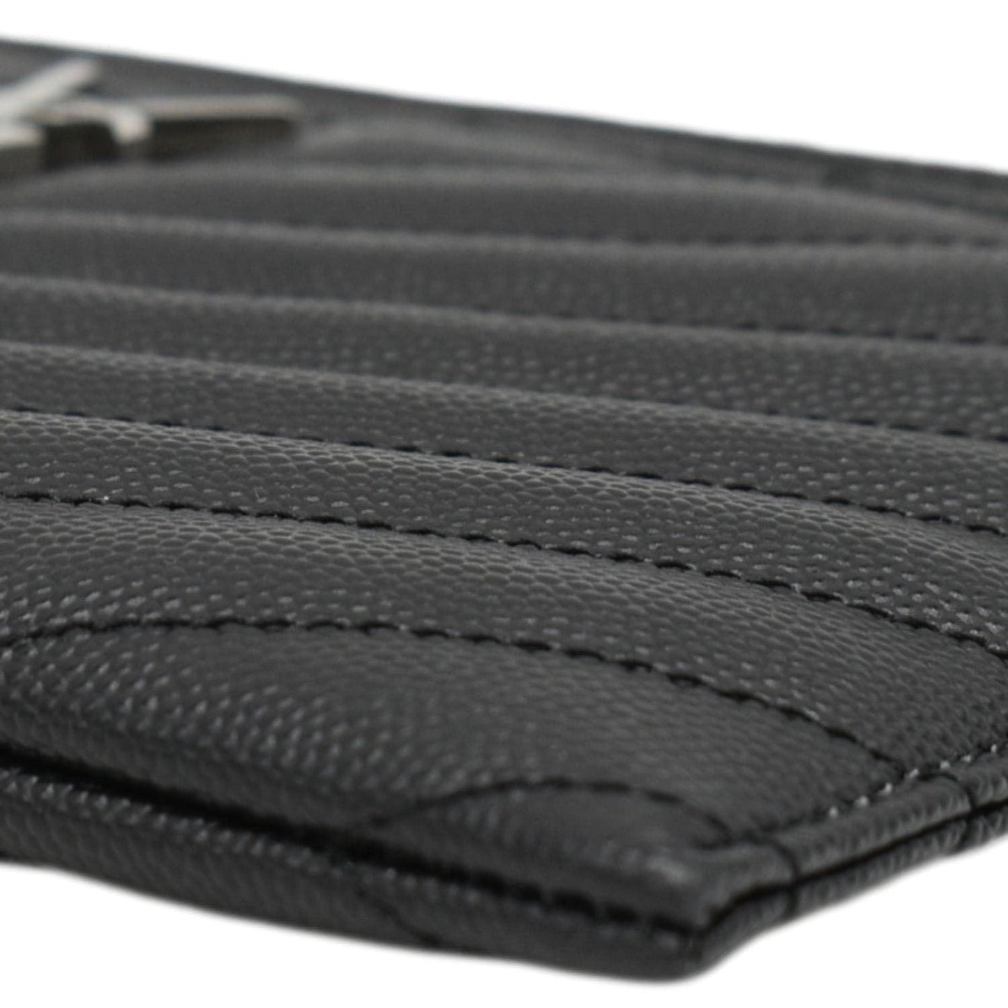 YVES SAINT LAURENT Monogram Bill Grain De Poudre Chevron Leather Zip Pouch Black