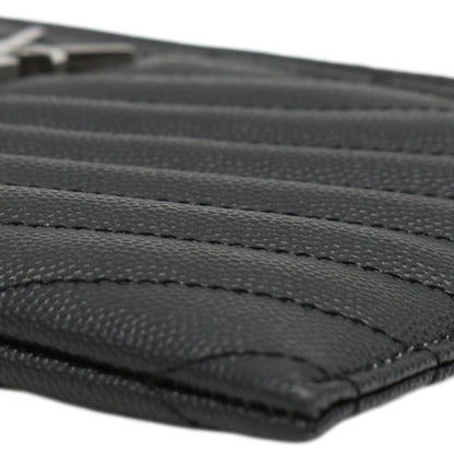 YVES SAINT LAURENT Monogram Bill Grain De Poudre Chevron Leather Zip Pouch Black
