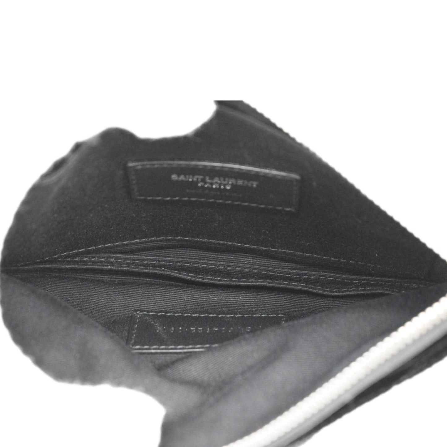 YVES SAINT LAURENT Monogram Bill Grain De Poudre Chevron Leather Zip Pouch Black