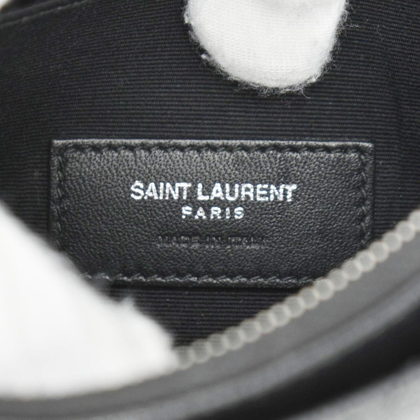 YVES SAINT LAURENT Monogram Bill Grain De Poudre Chevron Leather Zip Pouch Black