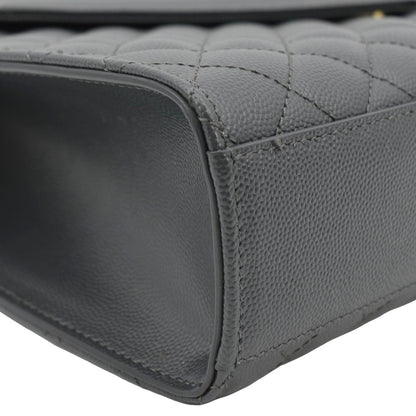 YVES SAINT LAURENT Large Envelope Chevron Leather Shoulder Bag Dark Grey