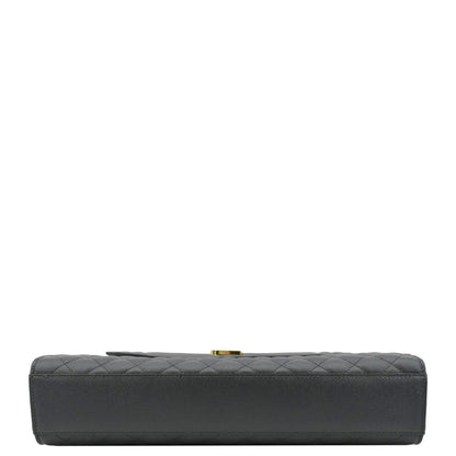 YVES SAINT LAURENT Large Envelope Chevron Leather Shoulder Bag Dark Grey