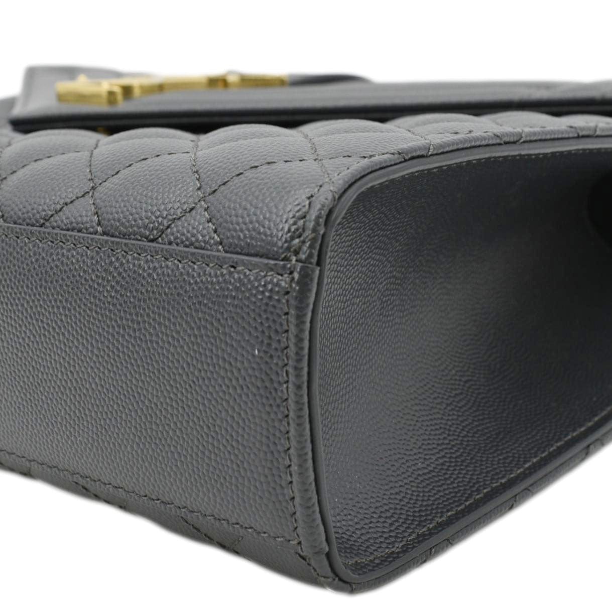 YVES SAINT LAURENT Large Envelope Chevron Leather Shoulder Bag Dark Grey