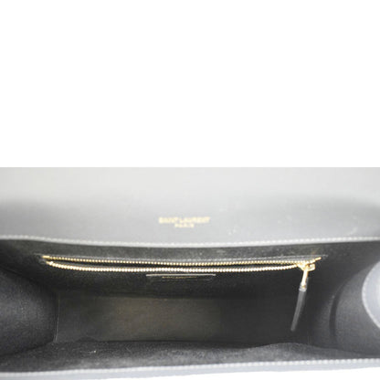 YVES SAINT LAURENT Large Envelope Chevron Leather Shoulder Bag Dark Grey