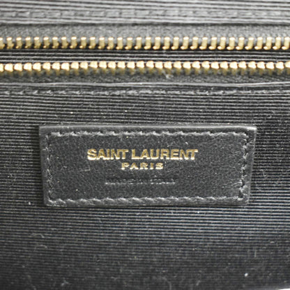 YVES SAINT LAURENT Large Envelope Chevron Leather Shoulder Bag Dark Grey