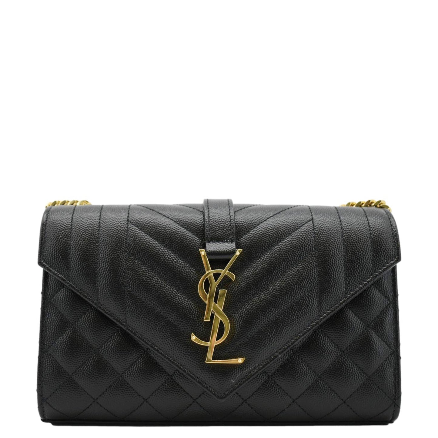 YVES SAINT LAURENT Envelope Leather Chain Crossbody Bag Small Black