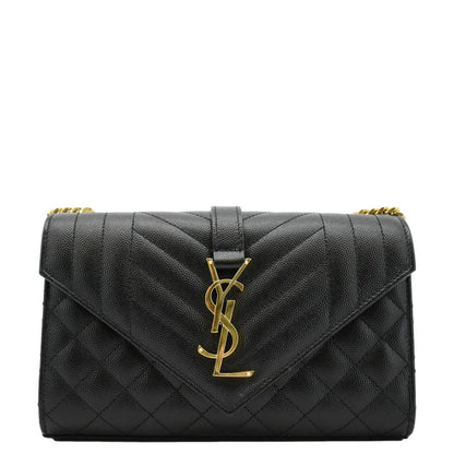 YVES SAINT LAURENT Envelope Leather Chain Crossbody Bag Small Black