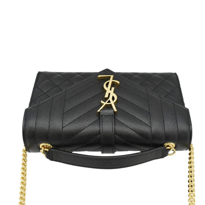 YVES SAINT LAURENT Envelope Leather Chain Crossbody Bag Small Black