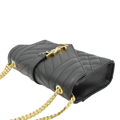 YVES SAINT LAURENT Envelope Leather Chain Crossbody Bag Small Black