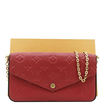 LOUIS VUITTON Felicie Monogram Empreinte Leather Pochette Crossbody Bag Red