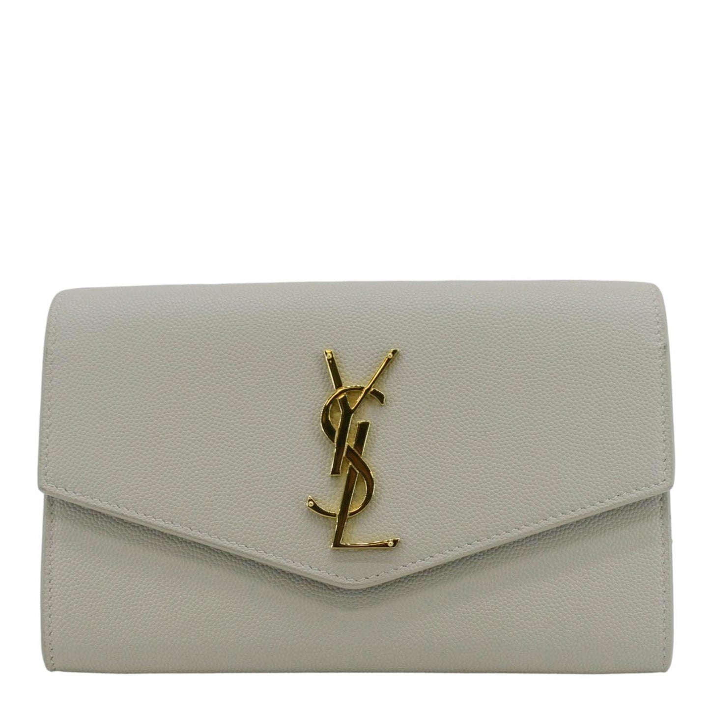 YVES SAINT LAURENT Uptown Grain De Poudre Embossed Leather Chain Wallet White
