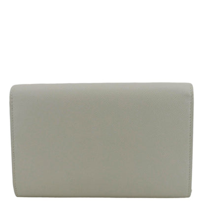 YVES SAINT LAURENT Uptown Grain De Poudre Embossed Leather Chain Wallet White