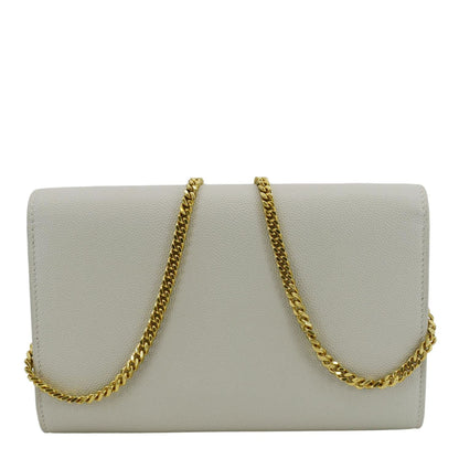 YVES SAINT LAURENT Uptown Grain De Poudre Embossed Leather Chain Wallet White
