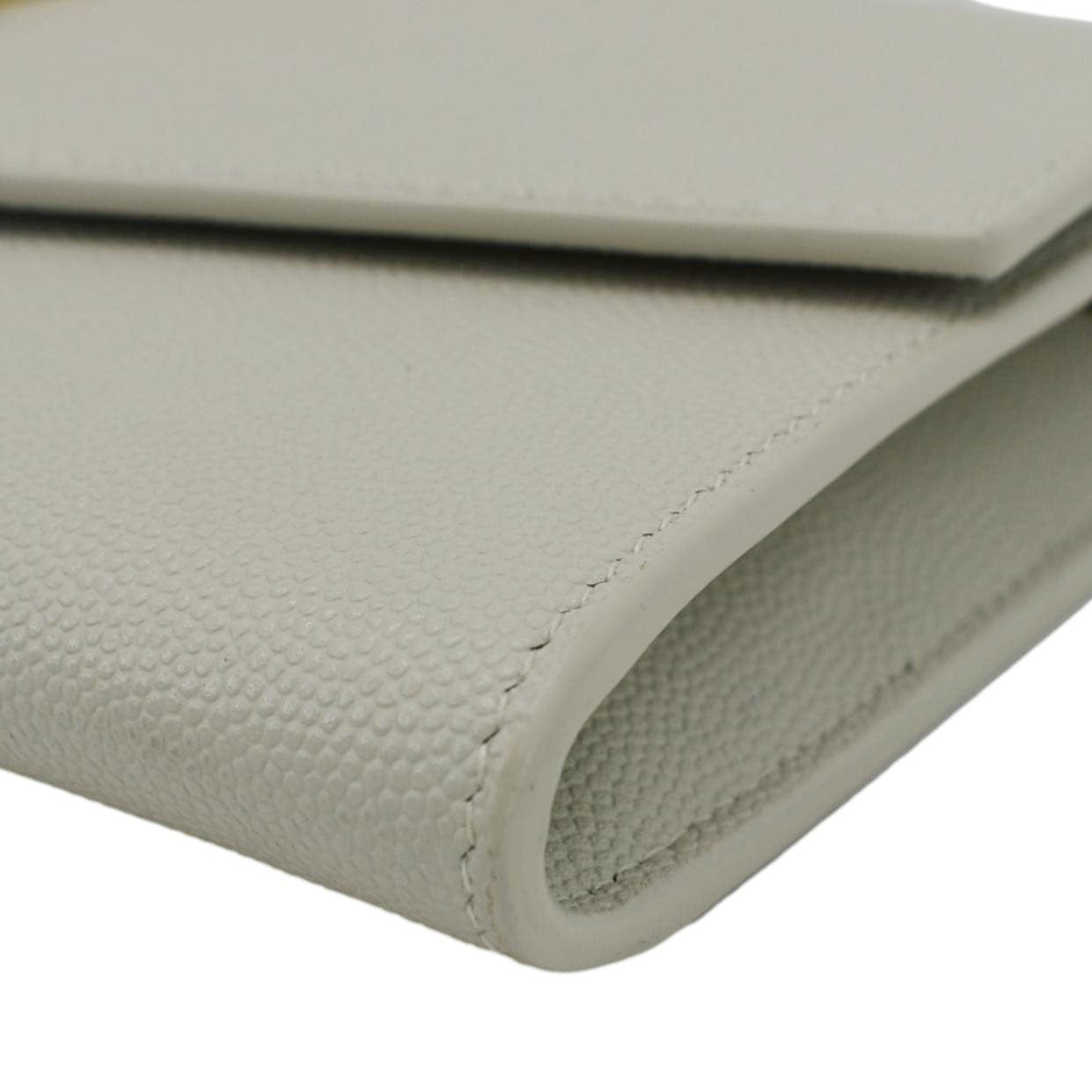 YVES SAINT LAURENT Uptown Grain De Poudre Embossed Leather Chain Wallet White