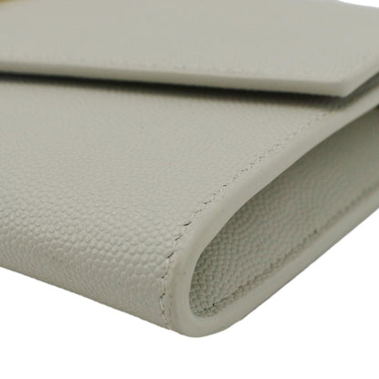 YVES SAINT LAURENT Uptown Grain De Poudre Embossed Leather Chain Wallet White