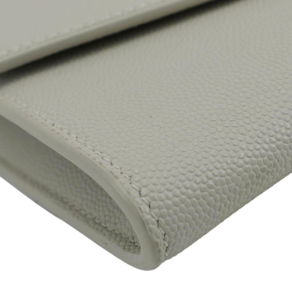 YVES SAINT LAURENT Uptown Grain De Poudre Embossed Leather Chain Wallet White