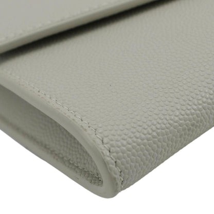 YVES SAINT LAURENT Uptown Grain De Poudre Embossed Leather Chain Wallet White