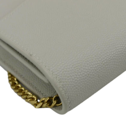 YVES SAINT LAURENT Uptown Grain De Poudre Embossed Leather Chain Wallet White