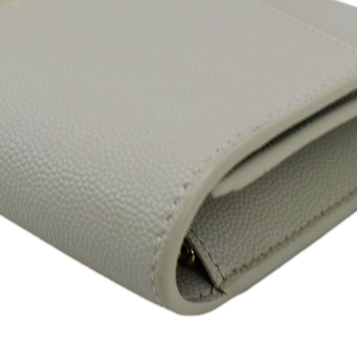 YVES SAINT LAURENT Uptown Grain De Poudre Embossed Leather Chain Wallet White