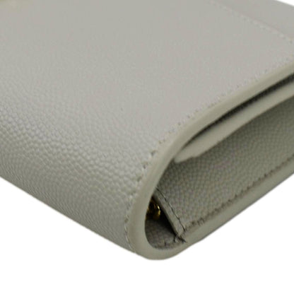 YVES SAINT LAURENT Uptown Grain De Poudre Embossed Leather Chain Wallet White