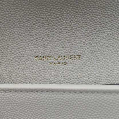 YVES SAINT LAURENT Uptown Grain De Poudre Embossed Leather Chain Wallet White