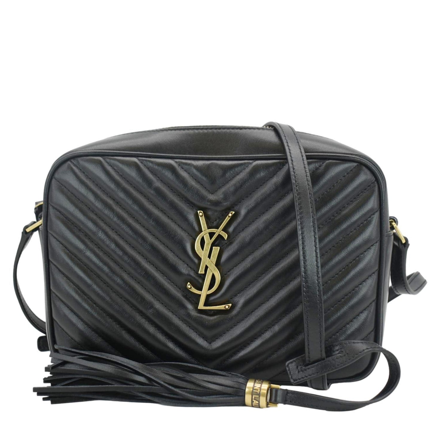 YVES SAINT LAURENT Lou Camera Chevron Leather Crossbody Bag Black