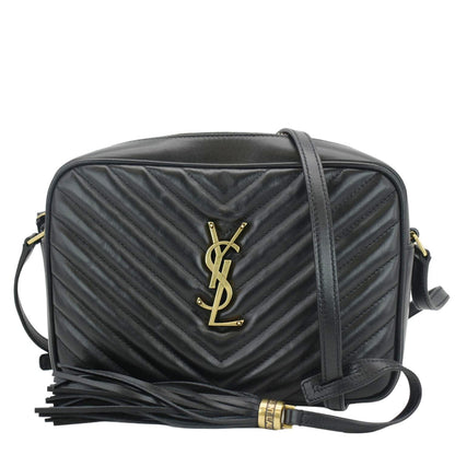 YVES SAINT LAURENT Lou Camera Chevron Leather Crossbody Bag Black