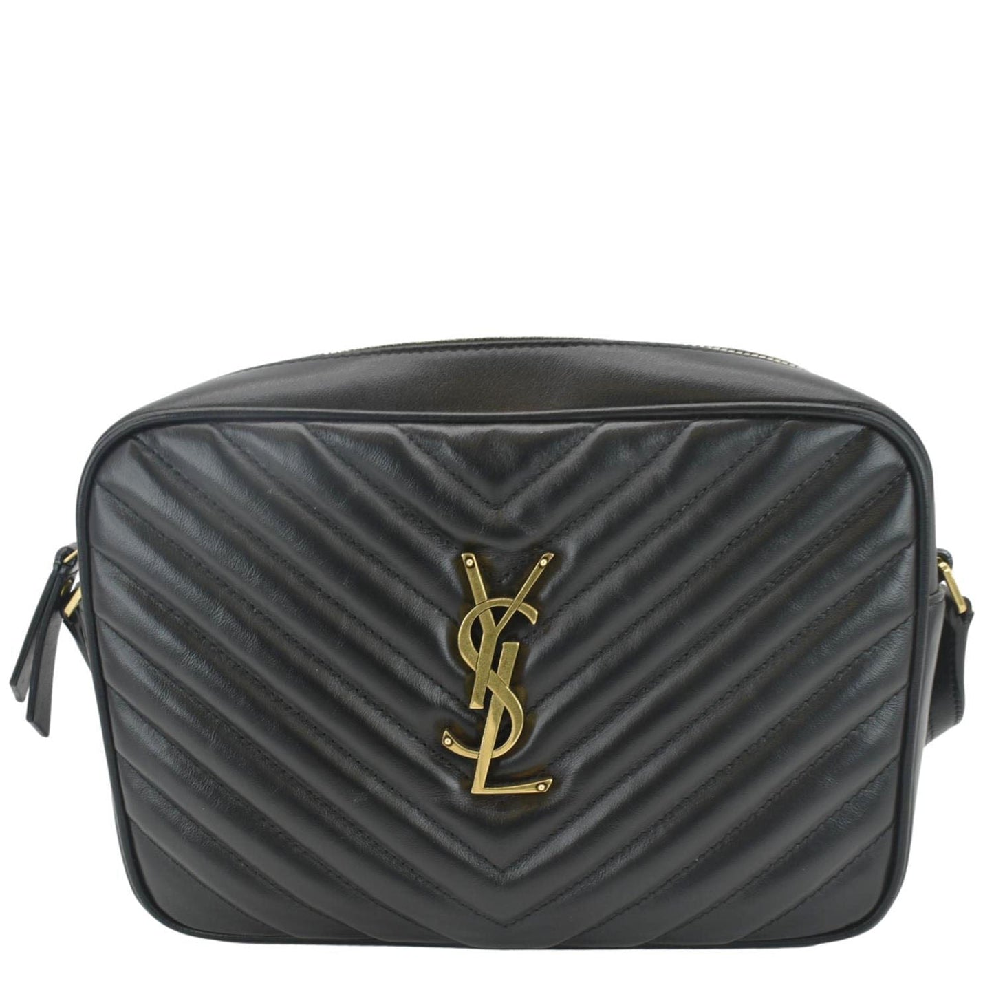 YVES SAINT LAURENT Lou Camera Chevron Leather Crossbody Bag Black