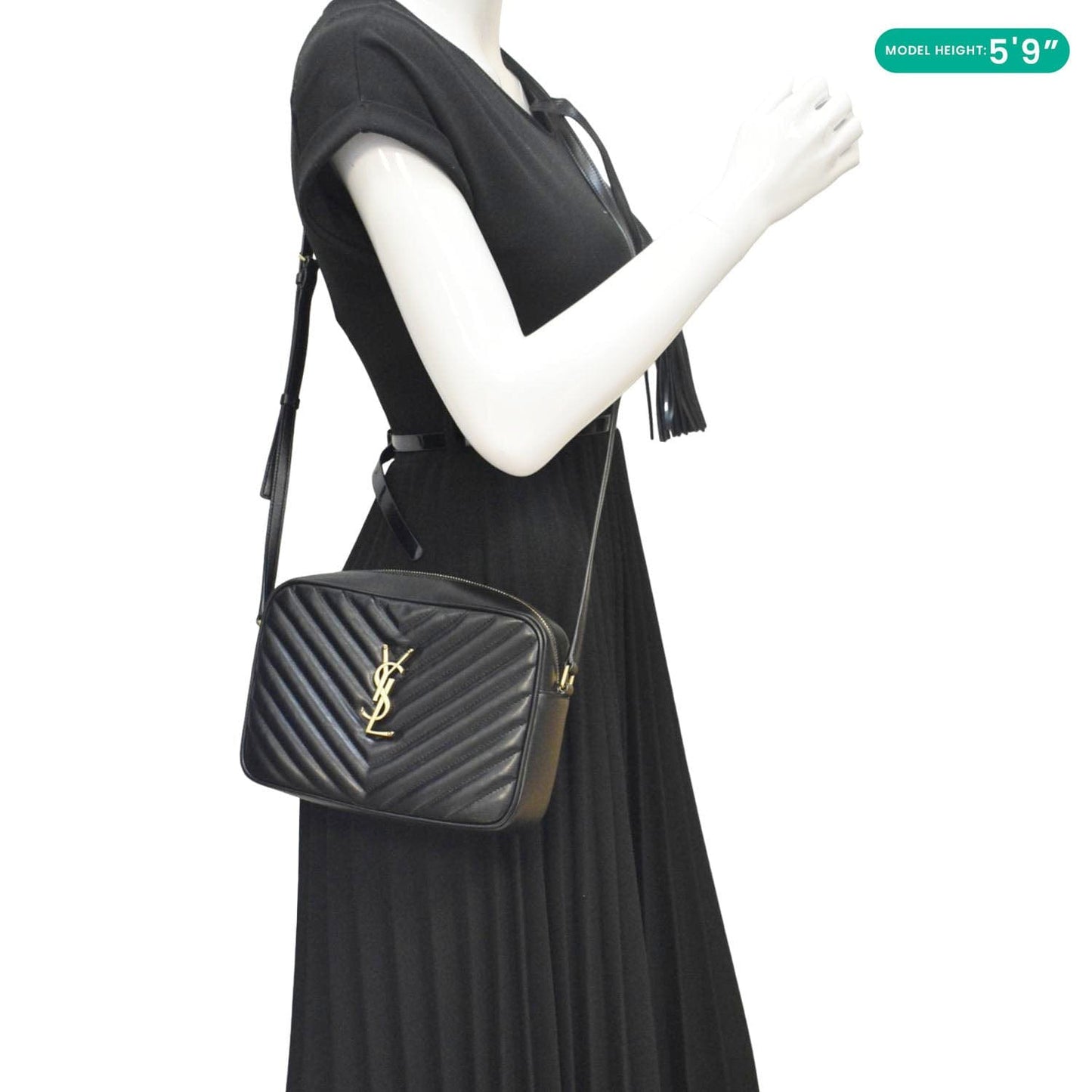 YVES SAINT LAURENT Lou Camera Chevron Leather Crossbody Bag Black