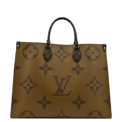 LOUIS VUITTON Onthego GM Giant Monogram Canvas Tote Bag Brown