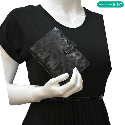 LOUIS VUITTON Ring Agenda Small Epi Leather Organizer Cover Black