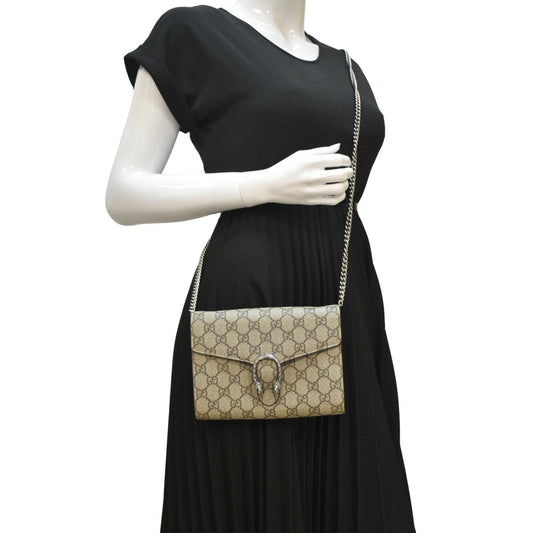GUCCI Dionysus GG Supreme Crossbody Chain Wallet Beige 401231