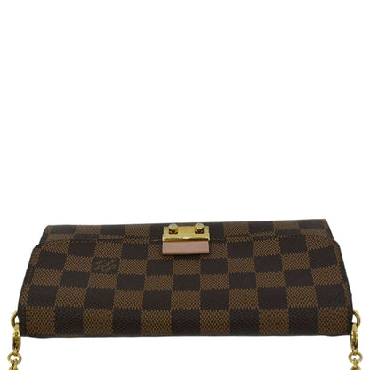 LOUIS VUITTON Croisette Damier Ebene Crossbody Chain Wallet Brown