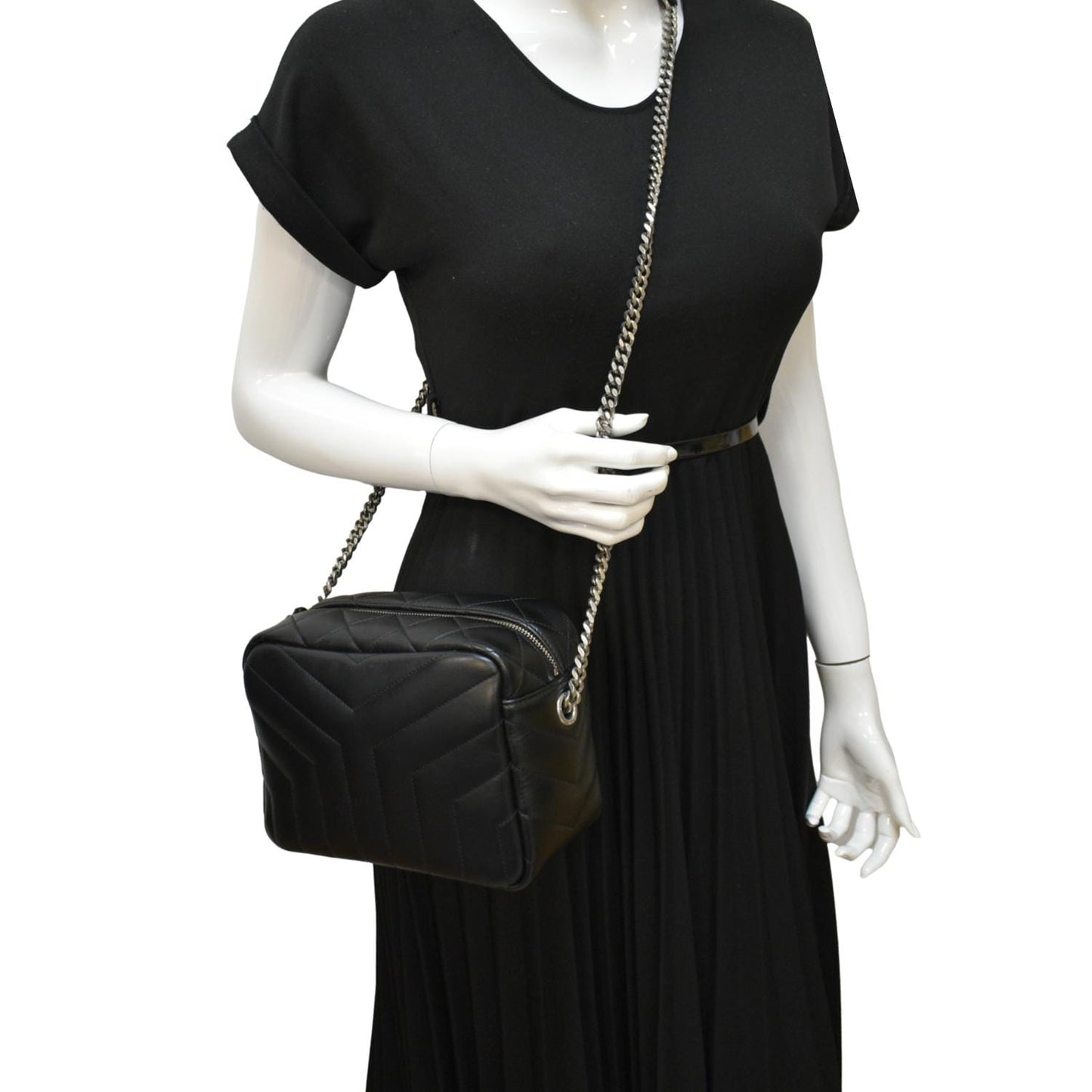 YVES SAINT LAURENT LouLou Bowling Small Quilted Monogram Crossbody Bag Black